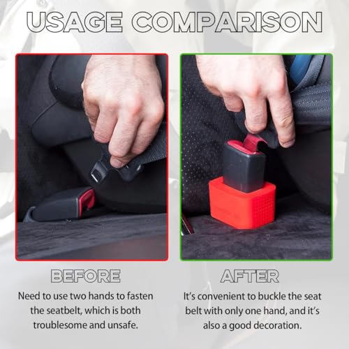Image of Augeny 2 PCS Seat Belt Buckle Holder, Silicone Auto Rear Seatbelt Buckle Booster to Makes Receptacle Stand Upright for Easy Access, Universal Vehicle Seatbelt Buckle for Kids (Black+Red)
