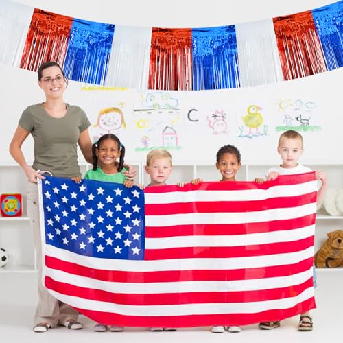 Image of BEISHIDA 3 Packs Metallic Foil Fringe Garland Red White Blue Wall Hanging Tinsel Fringe Banners for Floats Birthday 4th of July Memorial Day Patriotic New Year Party Decoration(30 Feet)