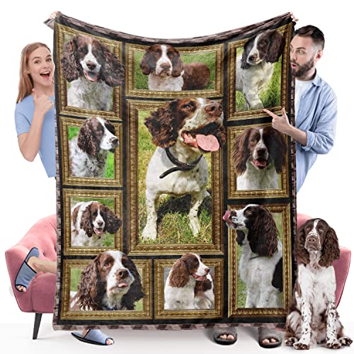 English Springer Spaniel Dog Blanket, Fleece Throw Blanket for Couch Bed, Soft Cozy Warm Flannel Blankets and Throws for Sofa Living Room, Gifts for Dog Lovers, 60