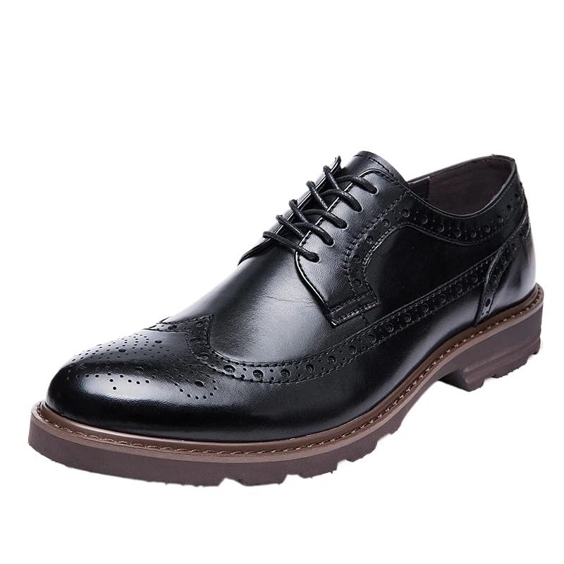 Spectator Longwing Brogue Formal Shoes for Men Leather Vintage Lace Up Anti-Slip Non Slip Rubber Sole Block Heel Working Brogue Working