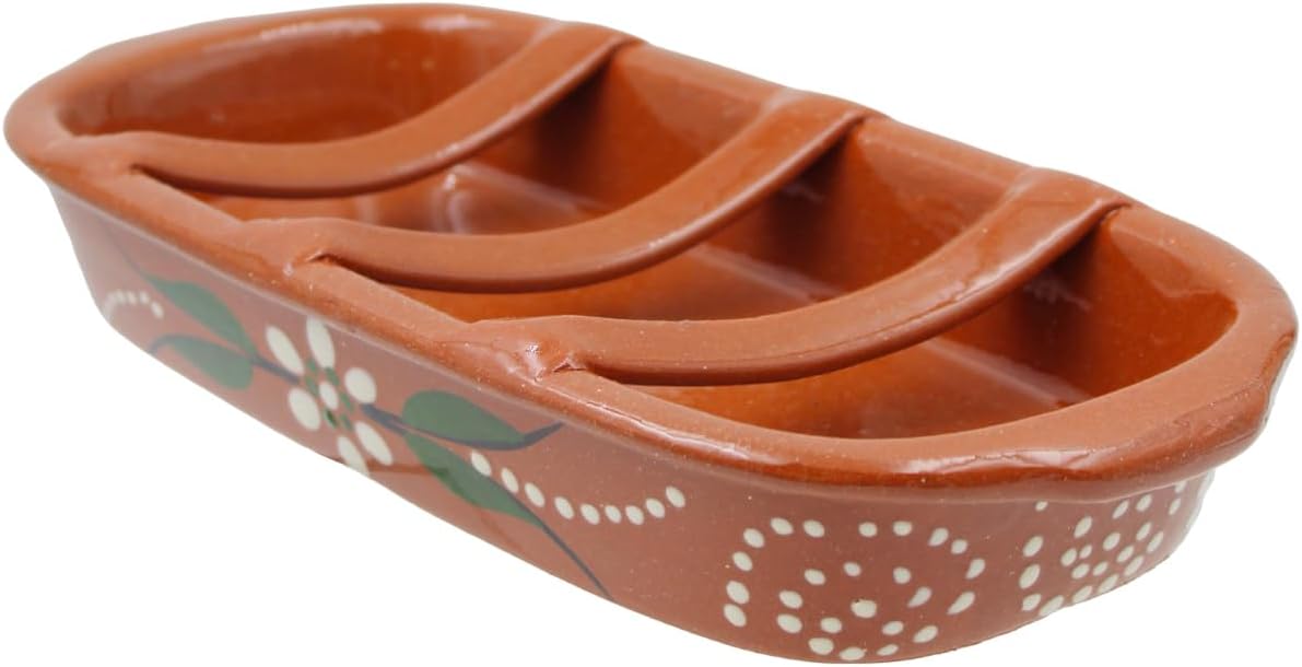 Hand-Painted Terracotta Rectangular Sausage Roaster, Made in Portugal
