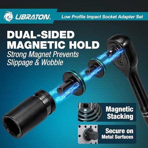 Image of LIBRATON Low Profile Impact Socket Adapter Set, 5pc Magnetic Converter Kit
