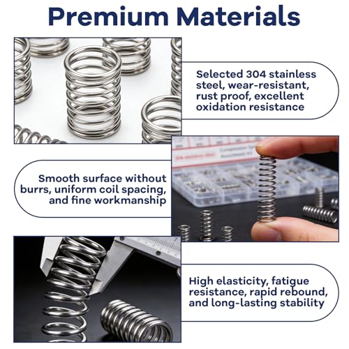 300 Stück Spiralfedern Druckfedern, 23 Größen Zugfedern 304 Edelstahl Druckfedern Sortiment Kit, geeignet für Industriemaschinen Fitnessgeräte Möbelbeschläge Heimwerkerarbeiten Wartungsarbeiten DIY
