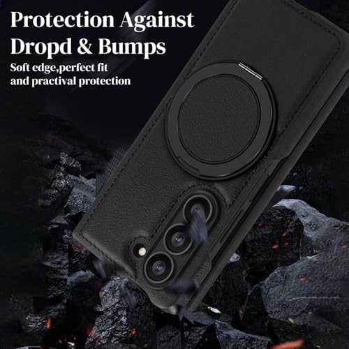Image of Business Leather Phone Case for Samsung Galaxy Case Compatible with Mag Charging | Cloth Aroma Therapy Phone Case with Magnetic Absorption Function (Z-Fold 7 - Blue, Samsung Galaxy Z-Fold 7)