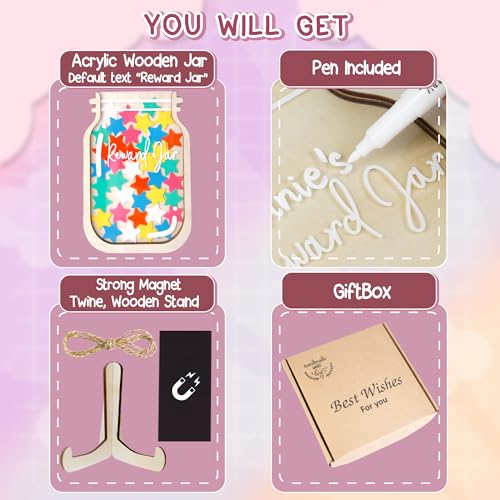 Image of 11 inch DIY Name 65 Tokens Star Magnetic Reward Jar Gifts for Classroom Teacher Kids Potty Training Chore Chart Toddler Boy Girl Good Behavior Management Tools Back to School RWJ-03-STAR-L