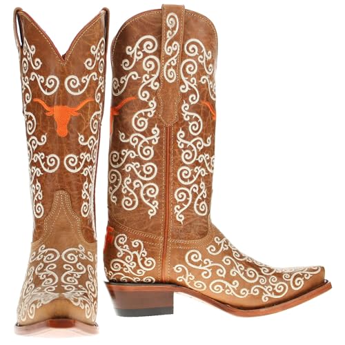 Vaccari Women's Claire Genuine Leather NCAA League & Scroll Embroidery Snip Toe Cowgirl Boots2