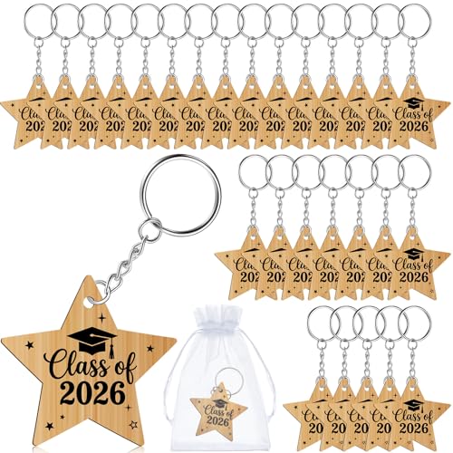Namalu 30 Pieces School Leaver Star Keyring Gifts Class End of Term Token Favor Teacher to Pupil Leaving Gift Class of 2026 End of Term Gifts for Children Wooden Token