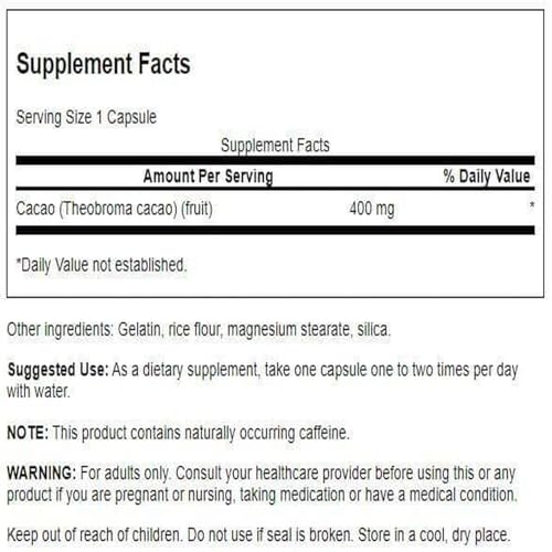 Image of Swanson Full Spectrum Cacao (Raw Cocoa) - Herbal Supplement Promoting Mild Energy Support - Traditional Whole Fruit Formula - (60 Capsules, 400mg Each)