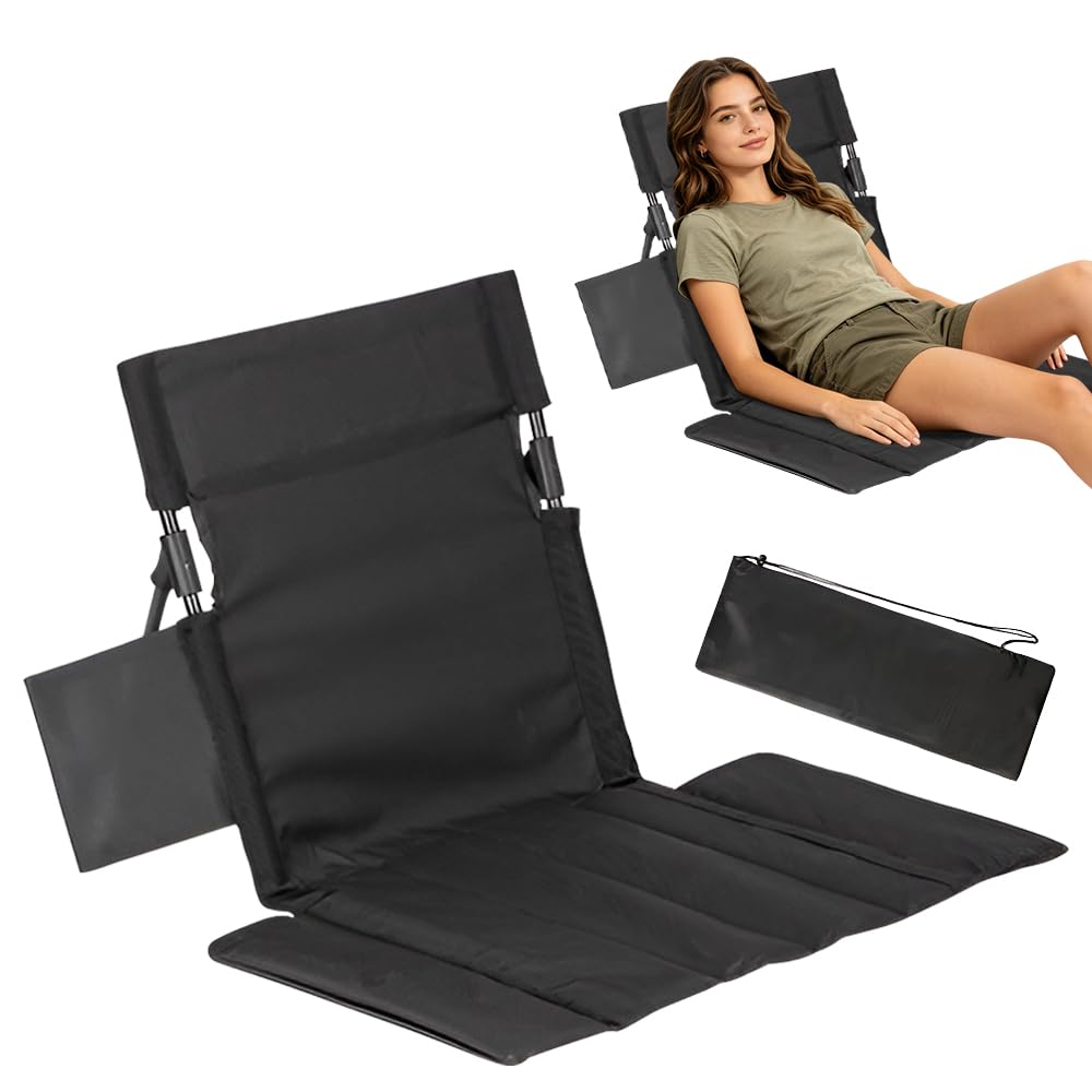 Strandmatte mit Rückenlehne, Bodenstuhl mit Rückenlehne, Strandstuhl Klappbar Leicht, Strandmatte klappbar mit Tasche für Picknick Angeln Wandern Camping
