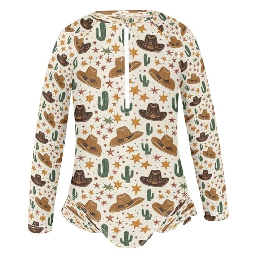 Cactus Hat Brown Girls Long Sleeve Swimsuits One Piece Zipper Bathing Suit UPF 50+ Rashguard Swimwear2