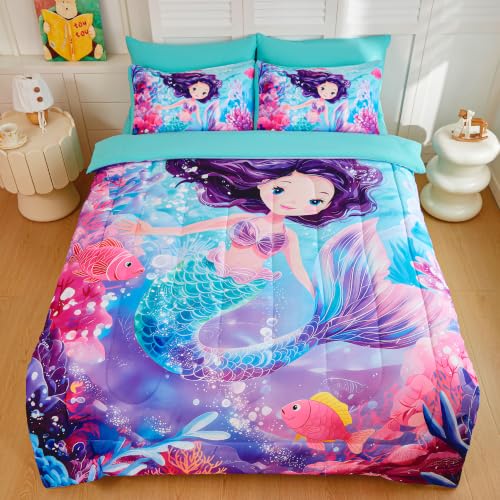 Image of Twin Bedding Set for Girls 5 Piece Mermaid Comforter Set for Girls Super Soft Microfiber Bed Set Bed in a Bag with Comforter Sheets Pillowcase & Sham (5 Piece Twin Size)