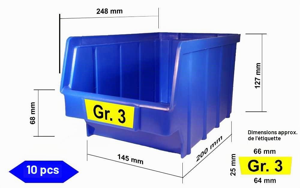 P-D-W Lot de 26 boîtes empilables en plastique Bleu Taille 3 (145 x 248 x 127 mm)