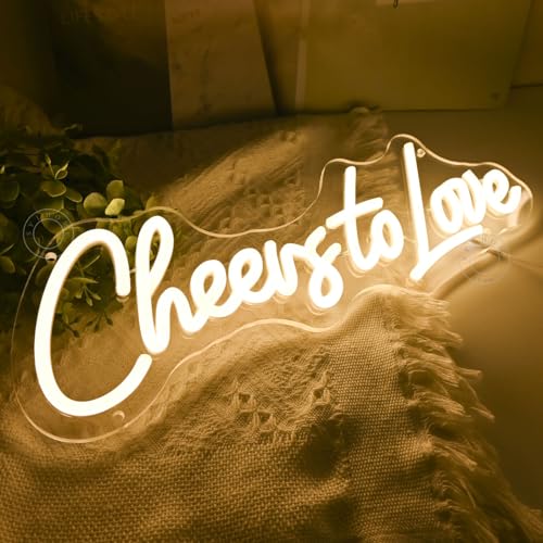 Image of SYLHOME Cheers To Love Led Neon Light Sign Wedding Bridal Shower Wall Sign Decor Bedroom Valentine Day Birthday Party Banner USB 15.75 inch X 5.19 inch
