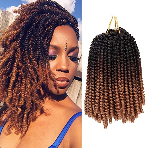 3Packs 8Inch Spring Twist Crochet Braiding Hair Extension 3Tone Hair Synthetic Short Bouncy Bomb Spring Twist Mini Passion Twist Fluffy Twist Crochet Braids Hair(30Strands/Pack,1B/4/30#)
