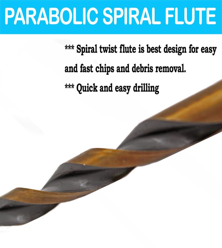 Hss Drill Bit Set 5Pcs 31/64 in. Parabolic Flute Golden/Black Jobber Twist Drill Metal Steel