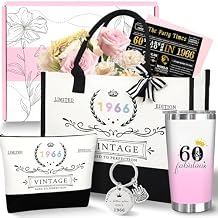 60th 1966 Birthday Gifts for Women, 60 Year Old Birthday Fabulous Gifts for Women, Cool 60th Gift Canvas Tote Bag Set for Woman, Turning 60th Cup Gift Basket for Her Mom Sister Wife