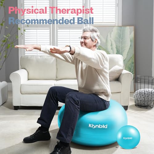 Image of kisnbld Exercise Ball, Extra Thick Yoga Ball for Workout Pregnancy Stability, 4 Sizes Anti-Burst Balance Ball with Foot Pump - Heavy Duty Fitness Ball Chair for Office, Home & Gym