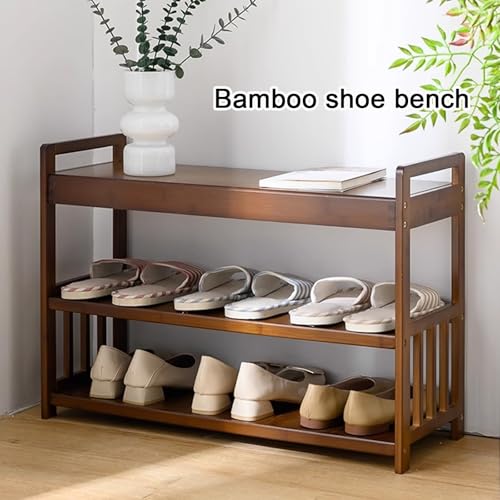 Banc porte-chaussures bambou gain de place meuble de rangement d'entrée compact 2 niveaux - 5