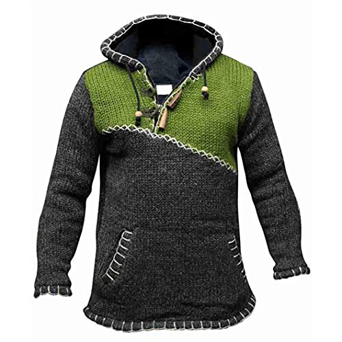USDBE Autumn Winter Oversized Sweater Men Hooded Sweaters Patchwork Knitted Pullover2
