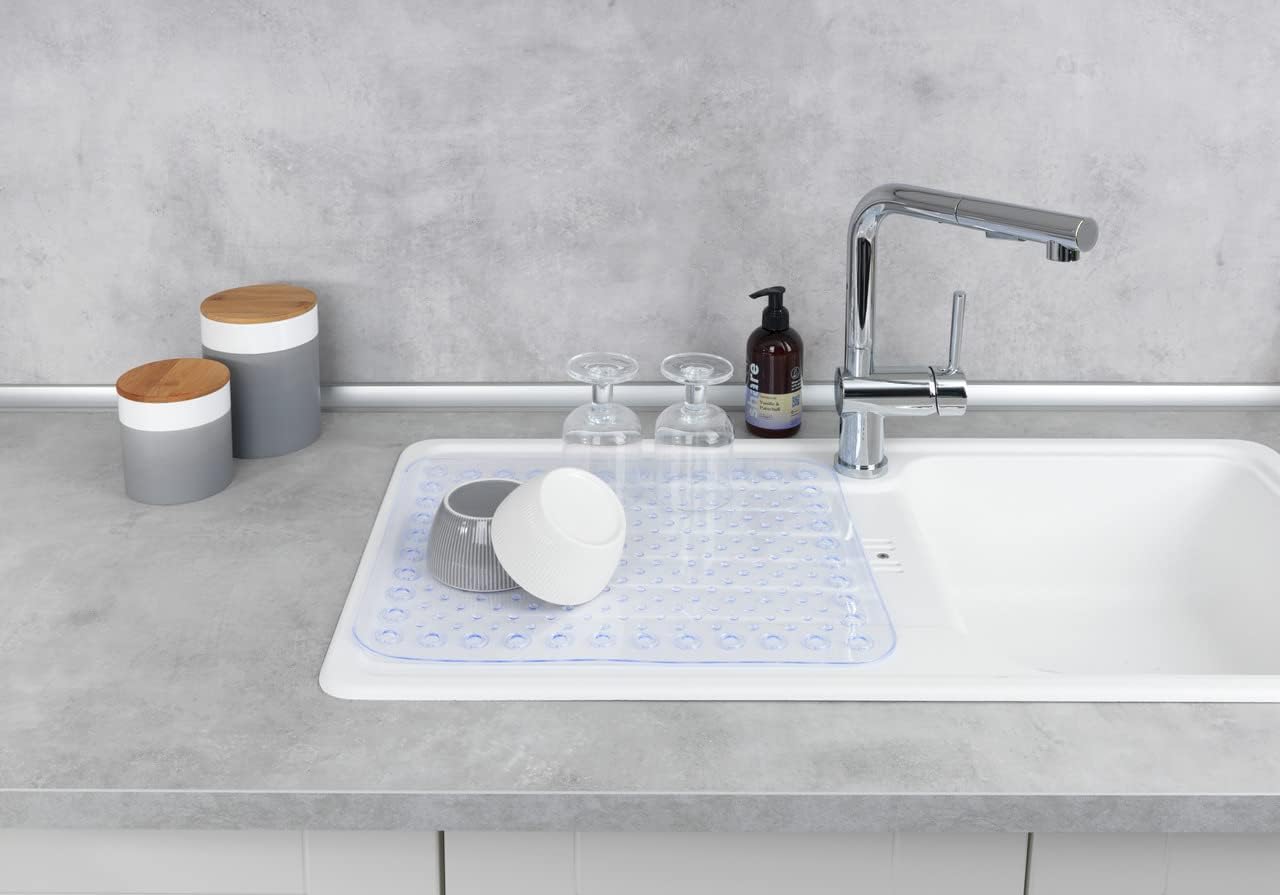 WENKO 2015577100 41 x 35 cm Plastic Drip Dry Mat Kristall for Sink Storage, Transparent