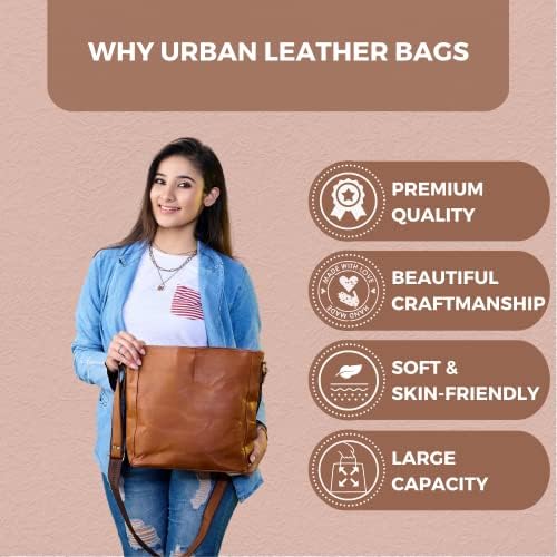 URBAN LEATHER 11 inch Large Crossbody Bags Purses for Women & Girls, Genuine Leather Vintage Brown Slim Ladies Shoulder Bag Purse Handbag, Sling Crossover Shoulder Handbags for Her, Brown