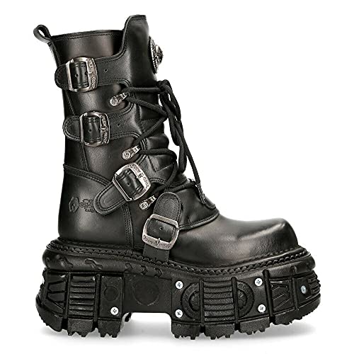 New Rock BOOTS TANK373-S1 Black Leather Unisex Combat Platform Biker Goth Shoes3
