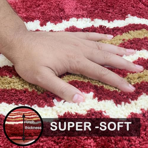 Image of Luxe Home Bath Mat Belgium - 38x58 cm - Bathroom Mat - Cherry - Super Soft Microfiber, Anti Slip Backing, Washable - Perfect for Home, Bedroom, Kitchen