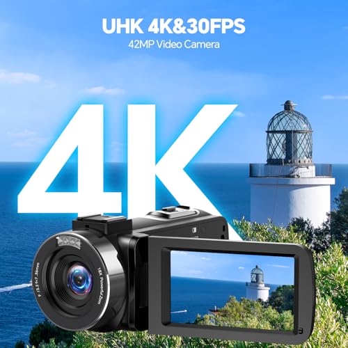 Camcorder Video Camera 4K, 42MP Vlogging Camera for Youtubers with 18X Digital Zoom, 3.0" 270° Rotating Screen Cam corder, Webcam, 32GB SD Card & 2 Batteries, Remote Control, Recording While Charging - Image 3