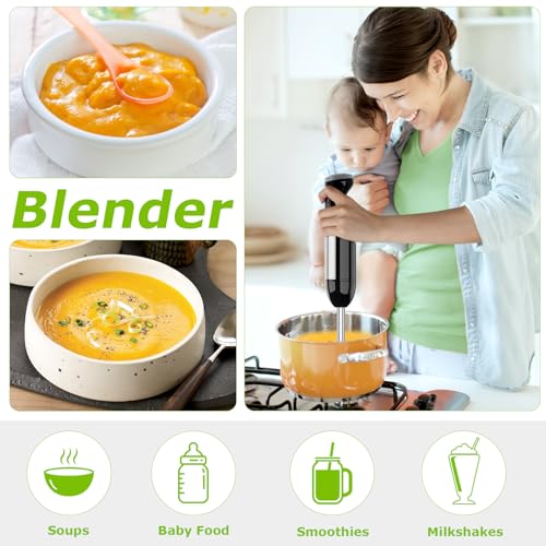 Bonsenkitchen 4-in-1 Immersion Blender Handheld, 20 Speeds Hand Blender with Turbo Mode, Stainless Steel Blade, Egg Whisk, Beaker & Chopper Bowl, Stick Mixer for Soup, Smoothie, Puree, Baby Food
