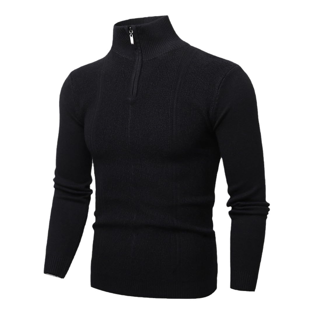 Maglione Lavorato A Maglia Pollovers Uomo Slim Zipper Mock Neck Maglieria Pullover