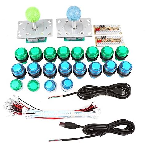 Hilitand Controlador Arcade, Kit de Bricolaje con 20 Botones iluminados con LED + 2 Joysticks + 2USB Encoder Cover