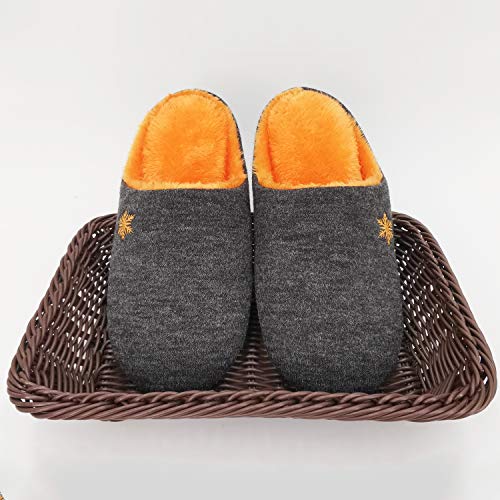ofoot Women indoor Slippers Woolen Knit Upper with Snowflake Embroidery,Warm Cozy Fleece Lining Non Slip Sole House Shoes (Black+Orange, US 8.5-9.5)2