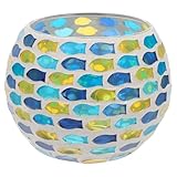 DOITOOL Zarter Glas Kerzenständer mit Mosaikmuster Dekorativer Leuchter für Esstisch und Restaurant Romantische Tischdekoration