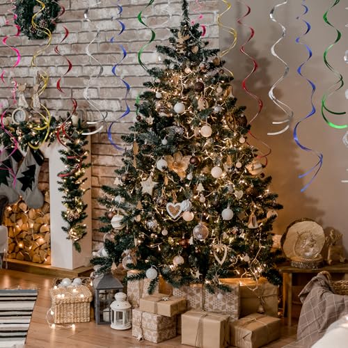 Image of Colorful Ceiling Swirl Foil Decorations 30 Pcs- Hanging Swirls /Streamers Party Decorations in 6 Colors for Weddings, Birthdays, Graduations, Christmas - Easy to Assemble, Indoor & Outdoor Use