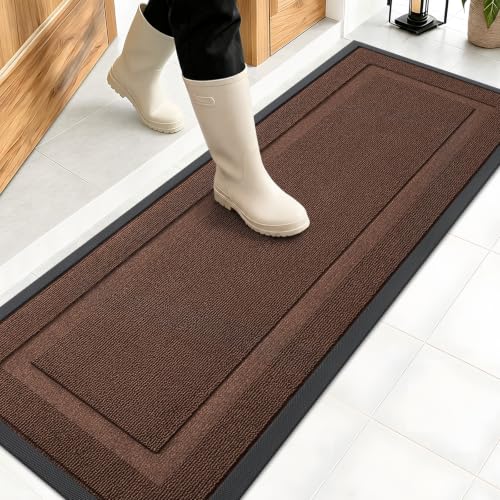Image of OLANLY Front Door Mat Indoor Outdoor Entrance, Waterproof All-Season, All-Weather Doormat, Sturdy Natural Rubber, Low Profile, Easy Clean Patio Porch Entryway Mat, 47x17, Chocolate Brown