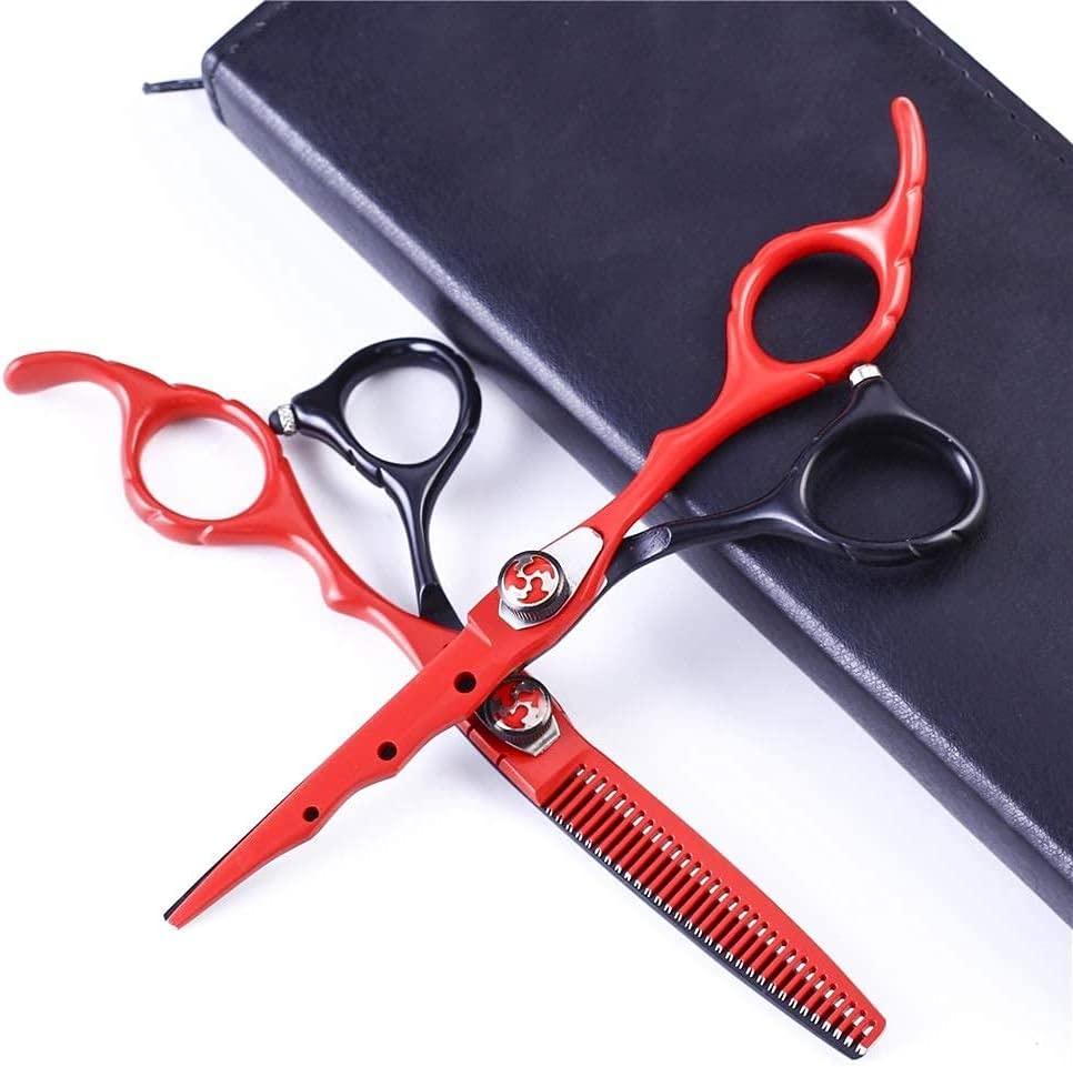 6"" Hairdressing Scissor,Barber Hair Trim and Cut Thinning Hair Scissor Combination Set and Hair Thinning Set for Barber Stylist and Home DIY Red