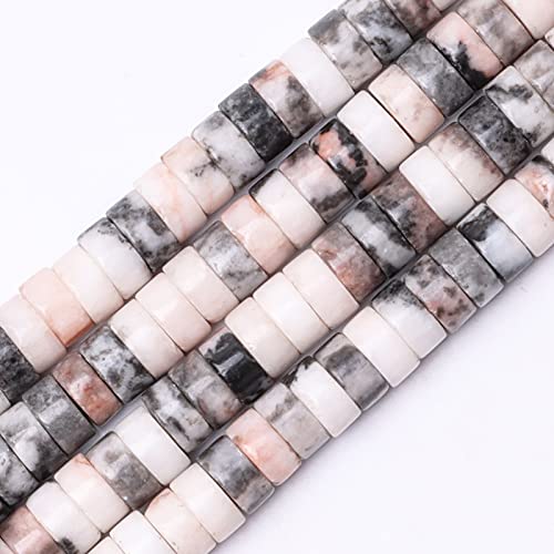 Natural Stone Heishi Beads for Necklace Making, 4 mm x 6 mm Small Flat Round Stone Loose Disc Gemstone Beads for Jewelry Making Craft Bracelet Earrings Necklace - Pink Zebra Jasper