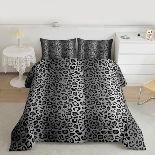 Image of Feelyou Leopard Printed Comforter Set Africa Cheetah Print Bedding Set Toddler Size for Kids Boys Girls Teens Safari Animal Comforter Silver Gray Black Duvet Set Reversible Room Decor Quilt Boys