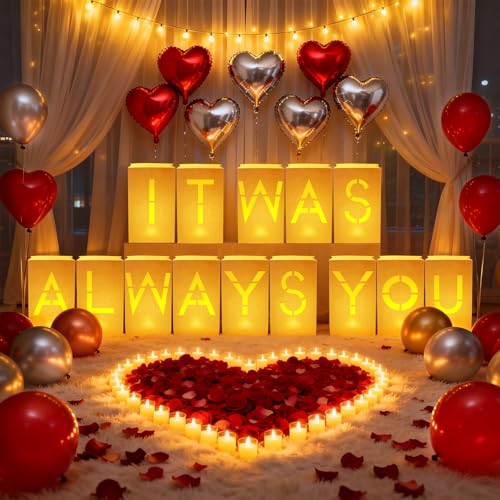 It was Always You Illuminated Letter Light Bag Romantic Decor Set Includes 1000 Artificial Rose Petals Surprise Birthday Party Banner Decoration (It was Always You)