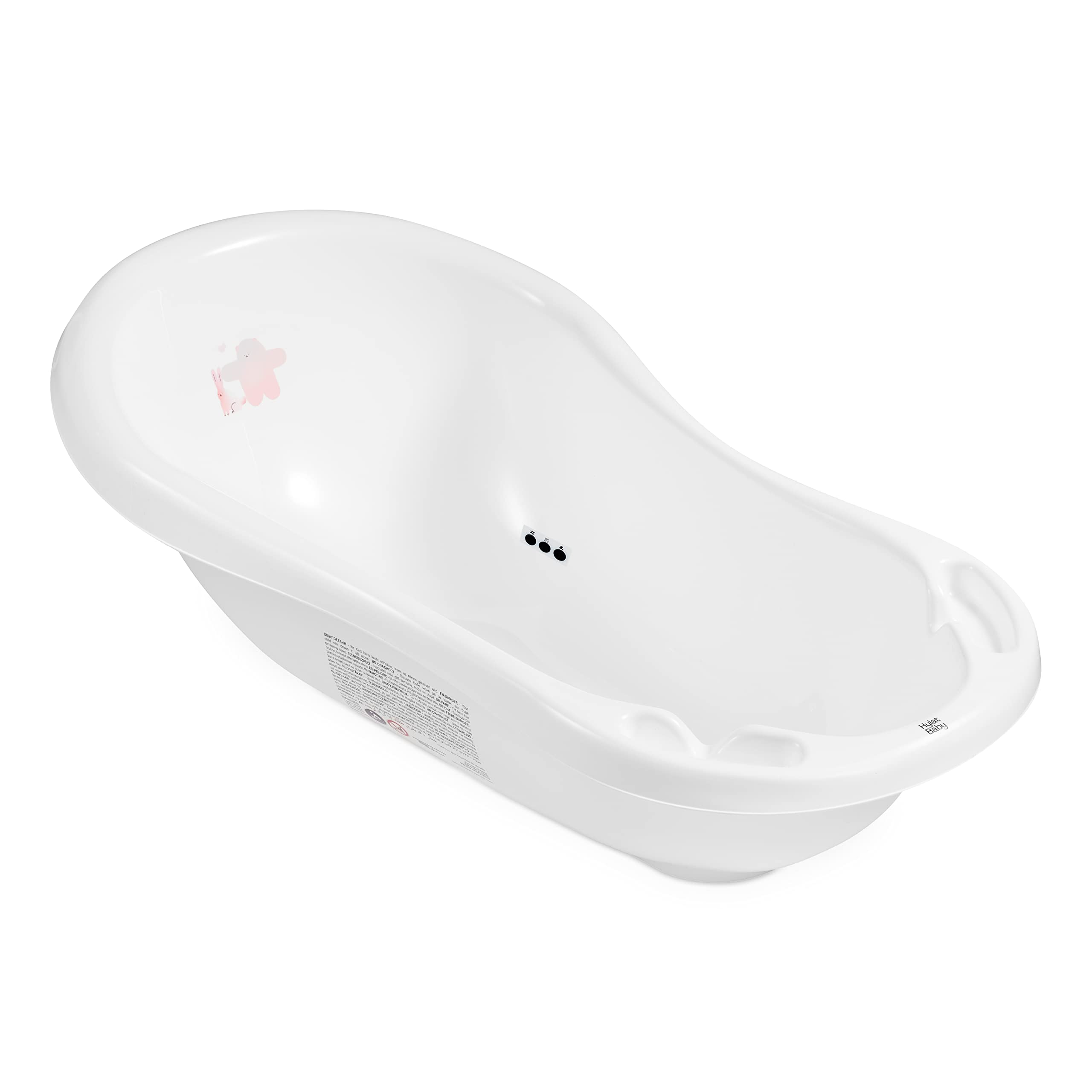 Hylat Baby Friends Bianca Vaschetta Bagnetto Neonato con Tappo di Scarico e Termometro, Vaschetta Antiscivolo per Bambini Fino a 12 Mesi in Plastica Senza BPA, Vaschetta per Neonati, Bambini