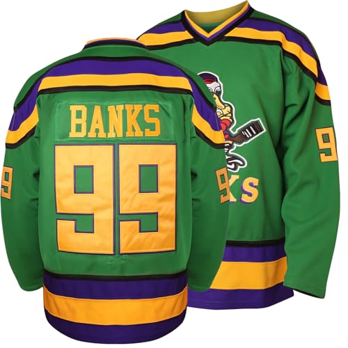 Charlie Conway #96 Mighty Ducks Adam Banks #99 Movie Ice Hockey Jersey (99 Green XX-Large)