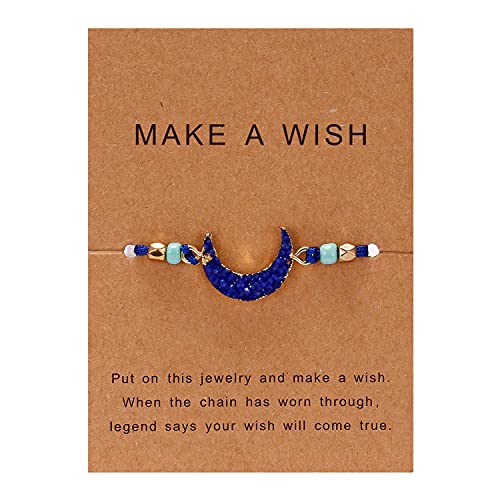 COLORFUL BLING 2pcs Resin Moon Crescent Round Natural Stone Bracelets Set Friendship Hand Woven Braided Stretch String Adjustable for Couples Lovers Personalized Wish Card Jewelry2