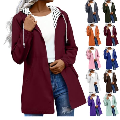 Rain Jacket Women Plus Size Waterproof Hooded Lightweight Raincoat Windbreaker Outdoor Travel Hiking Trench Coats