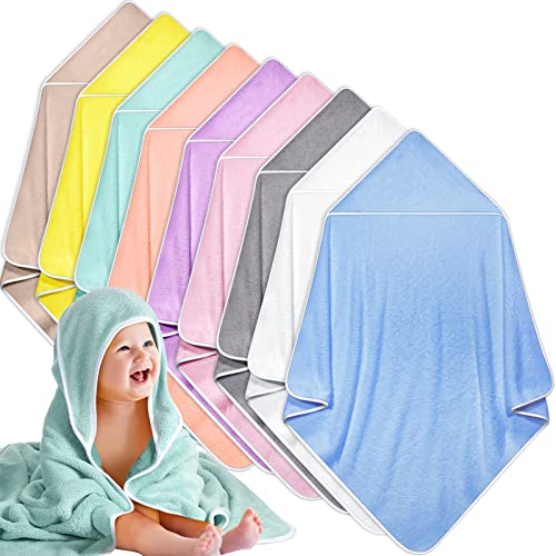 Image of Moukeren 9 Pack Baby Bath Towel Bulk 30 x 30 Inch Soft Absorbent Baby Hooded Towels Coral Fleece Infant Towel Newborn Toddler Bath Towel for Baby Boy and Girl, Infant Shower Gift (Multi Colors)