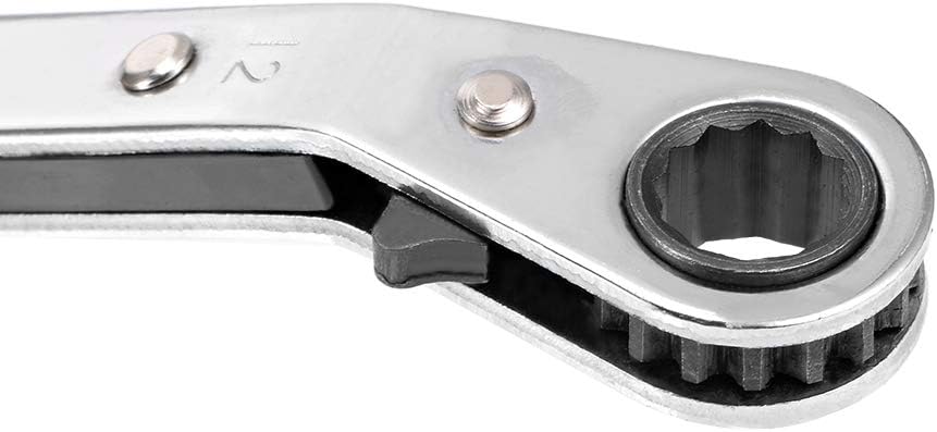 uxcell Reversible Ratcheting Wrench, 12mm x 13mm Offset Double Box End, Cr-V