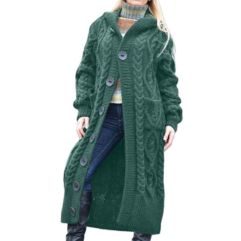 Chunky Cable Knit Hooded Sweater Cardigan for Womens Winter Oversized Button Down Open Front Outerwear Coat