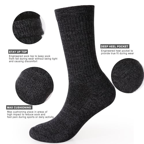 Image of EnerWear 4 Pack Women's Merino Wool Outdoor Hiking Trail Crew Sock (US, Numeric, 9, 11, Regular, Regular, Black /Dark Gray /Multi)
