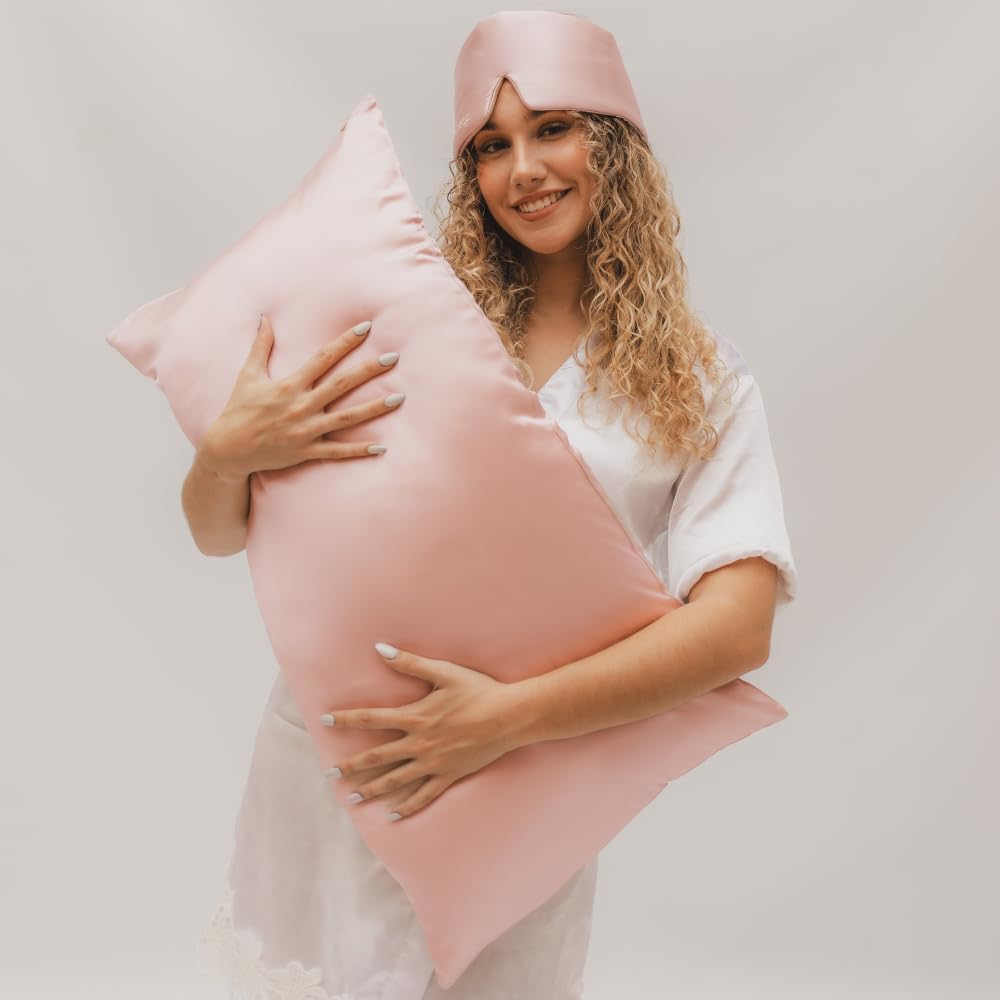 Federa Per Cuscino In Seta Di Gelso 100% - 22 Momme, Certificata Oeko-TEX, Ipoallergenica, Antirughe E Anticrespo Per Pelle E Capelli (Rosa, 40x40 Cm) - 2