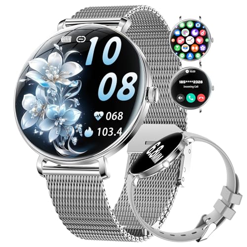 LIGE Montre Connectée Femme avec Appel, 1,43'' AMOLED Smartwatch avec 2 Bracelets/Fonction Féminine/Fréquence Cardiaque/Sommeil, Etanche IP68 Montre avec 100+ Sportifs pour Android iOS