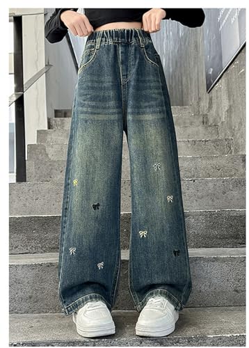 Kids Girls Casual Baggy Wide Leg Denim Pants Elastic Waist Jeans Age 5-143